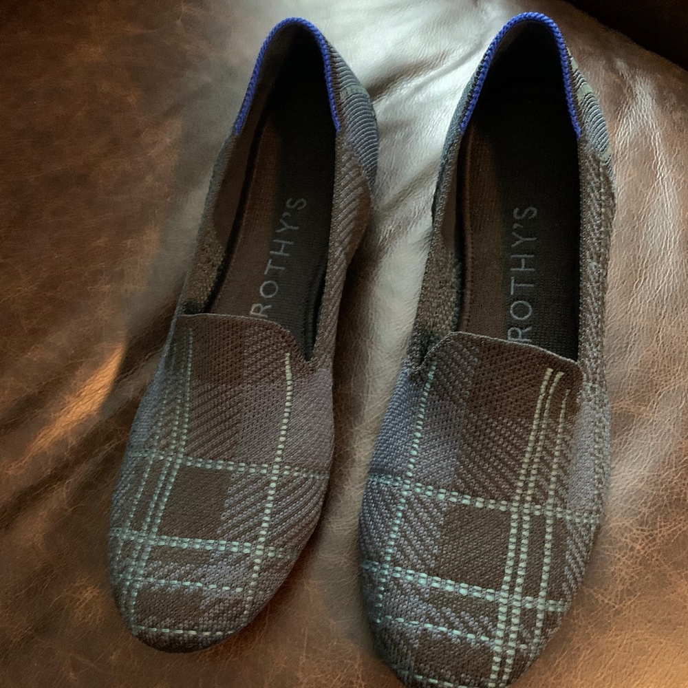 Rothy's Loafers Blue and Black Plaid
